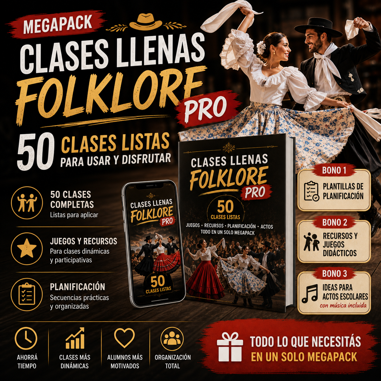 Mega Pack!! Clase Lista Folklore + Clase Llena Folklore + Bonus de Recursos, Juegos, Planillas, Actos Escolares!!